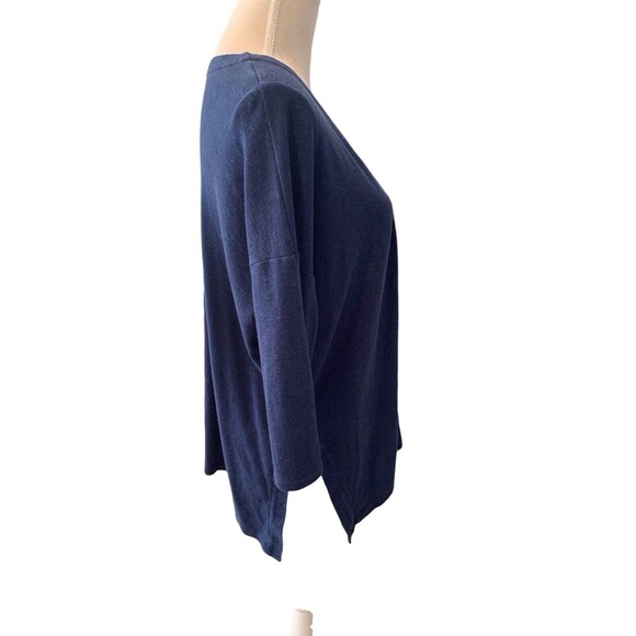 Pure Jill Linen Blend Open Cardigan Sweater Women's Med  Navy Blue 3/4 Sleeve - Picture 4 of 13